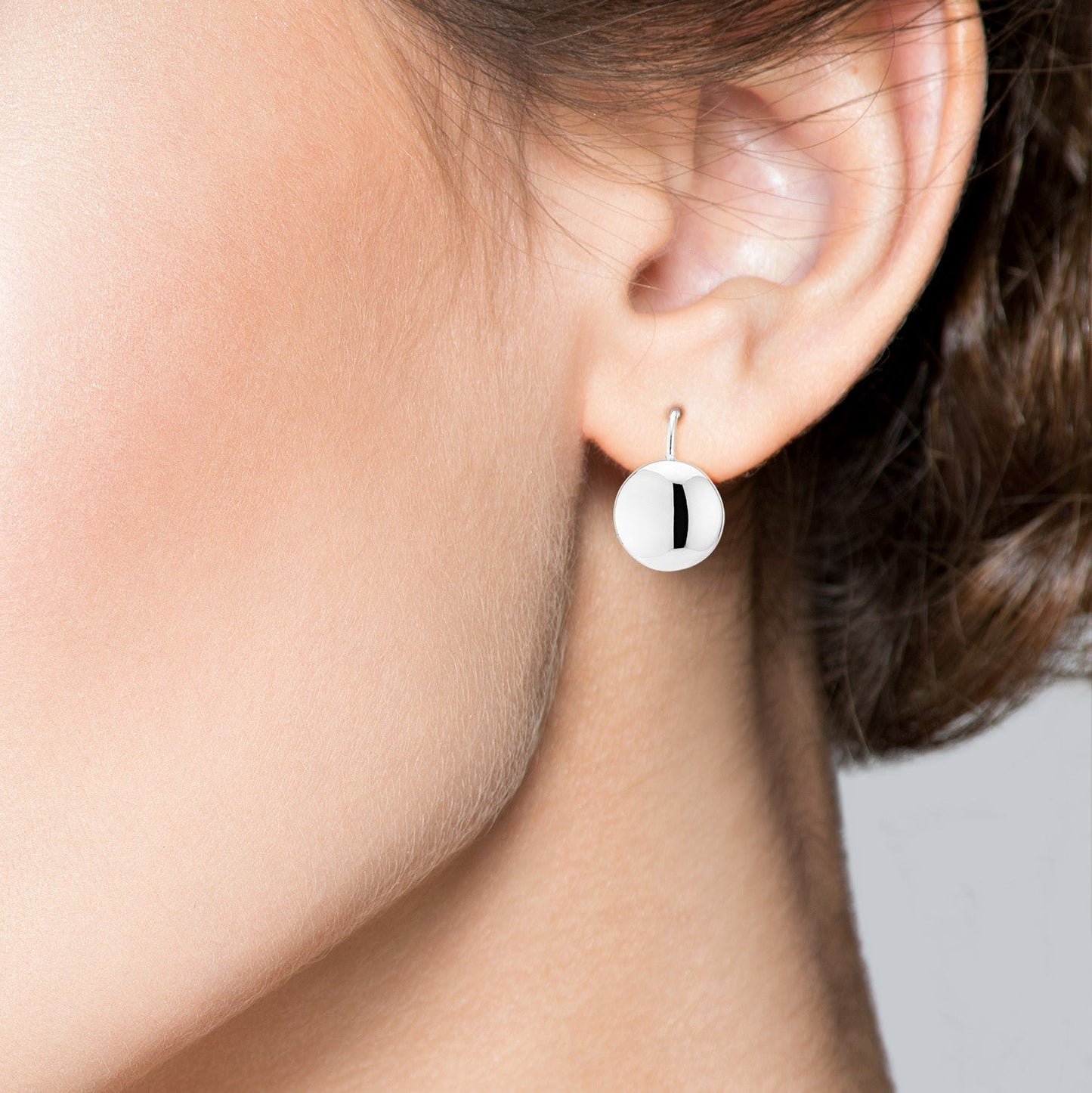 Round Dome Button Leverback Earrings in Sterling Silver, 12mm