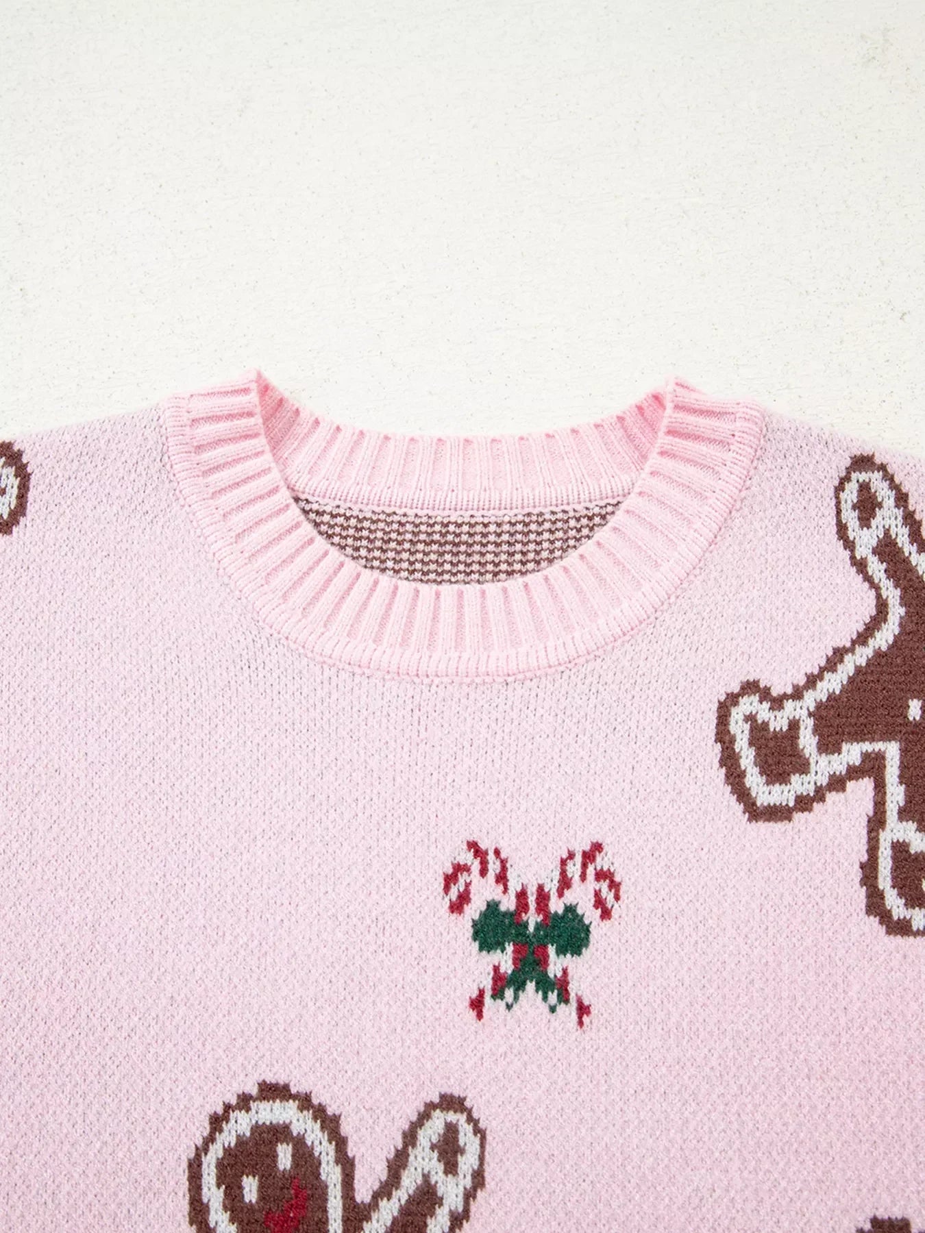 Christmas Ginger Bread Man Round Neck Casual Sweater