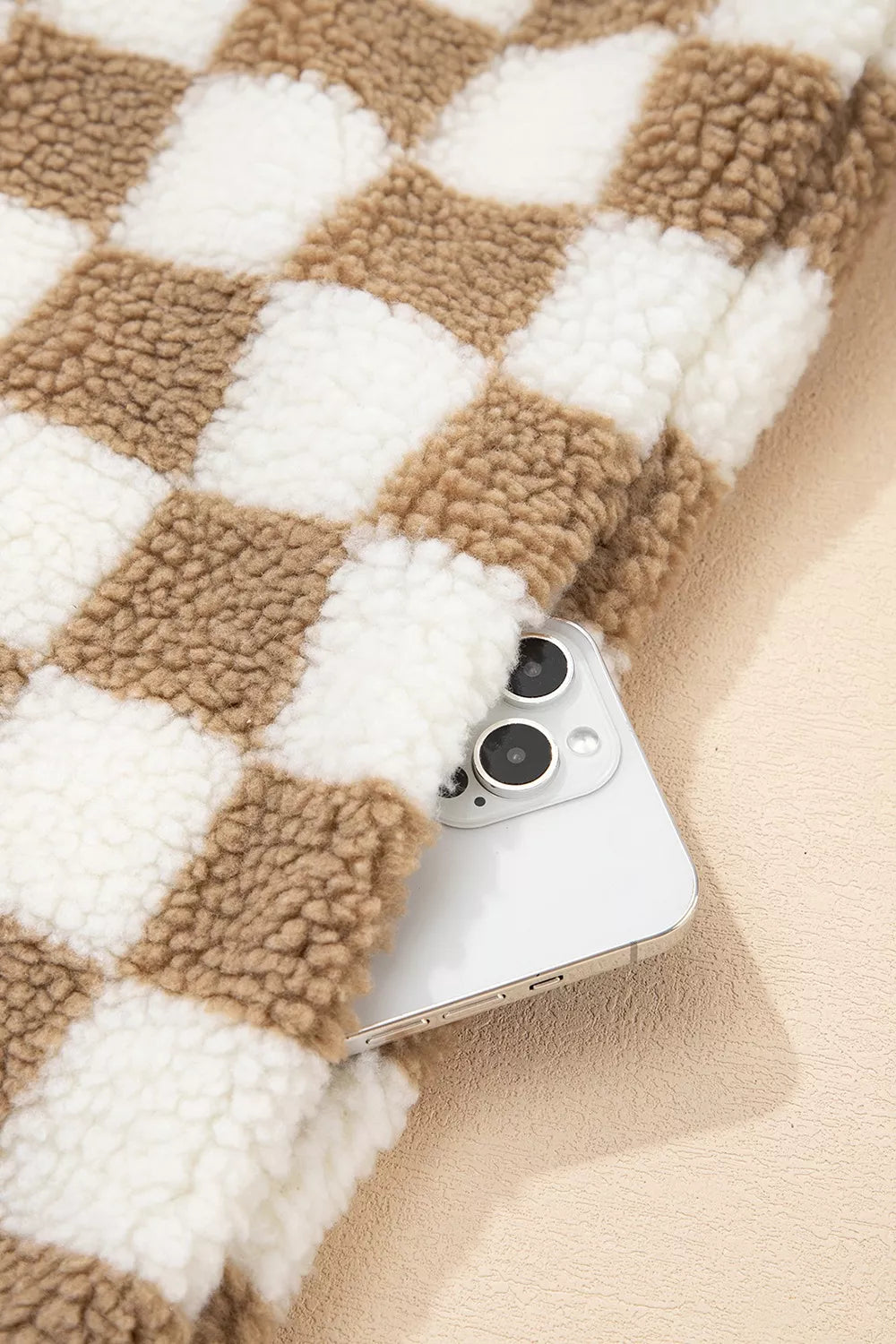 Checkered Sherpa Oversized Button Up Jacket