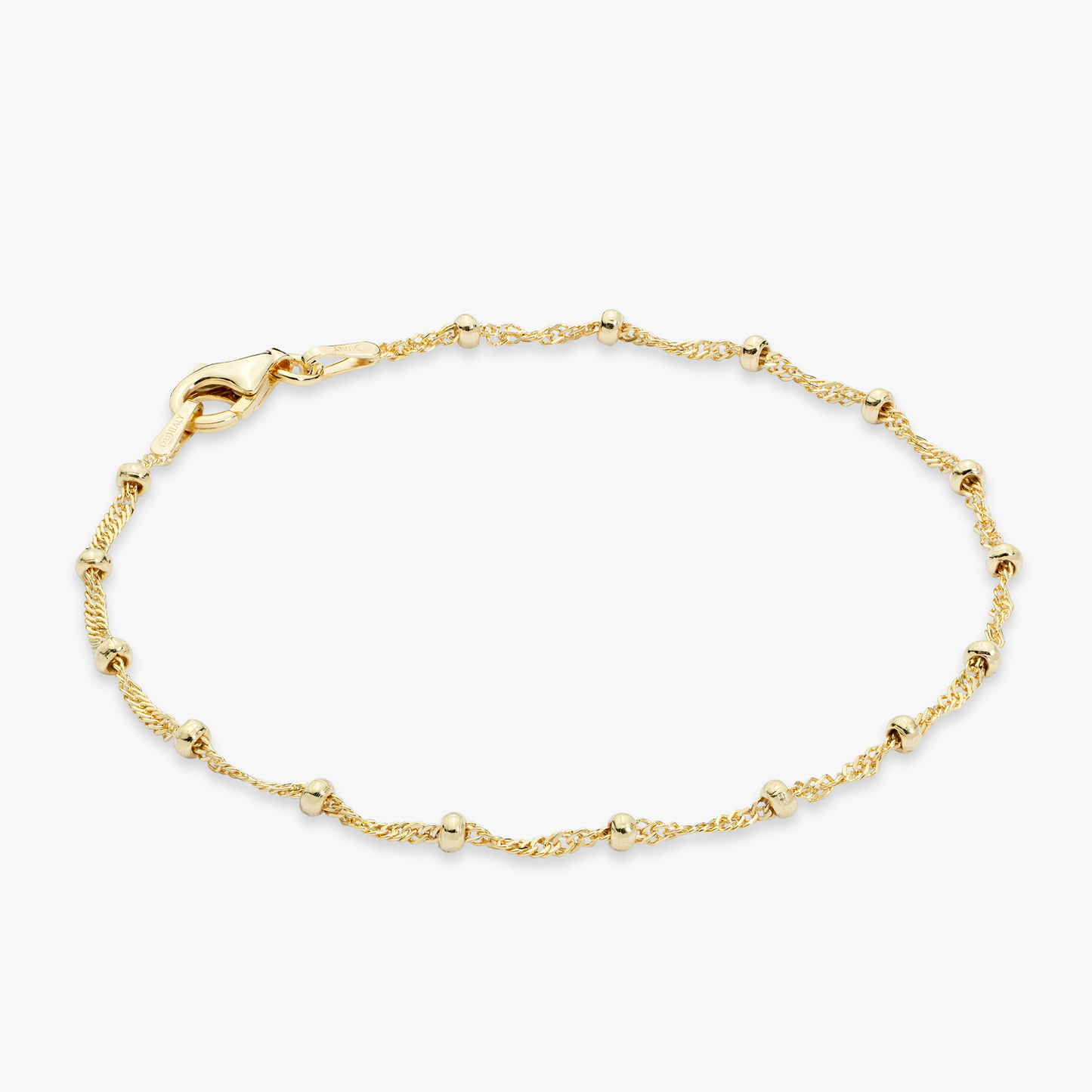 Singapore Bead Chain Bracelet in 18k Gold Over Sterling Silver