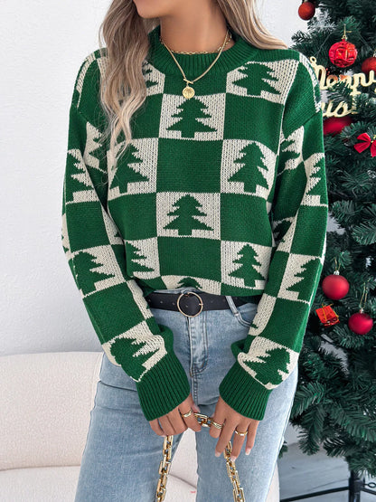 Christmas Tree Checkerboard Pattern Sweater