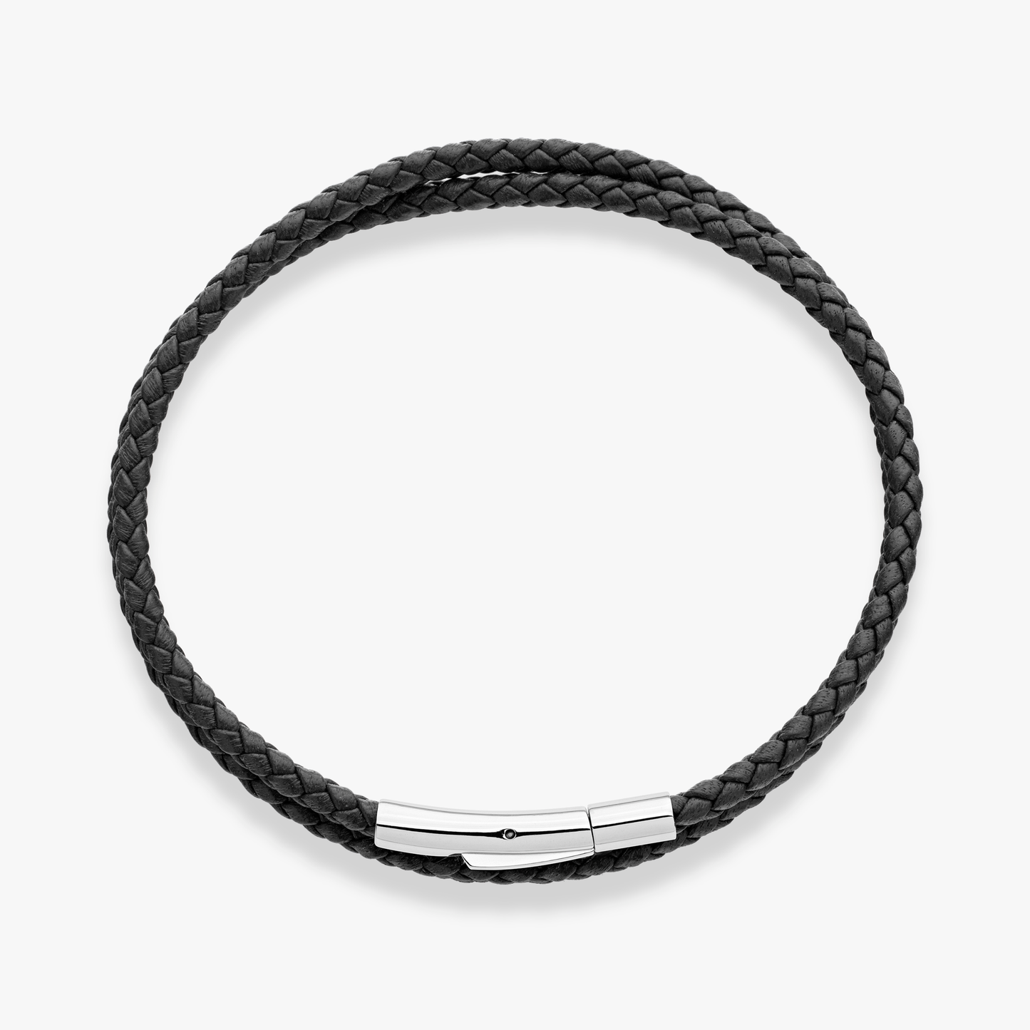 Genuine Italian Double Wrap Braided Black Leather with Stainless Steel Clasp, 3mm