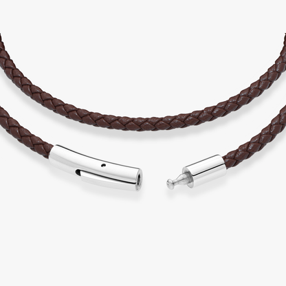 Genuine Italian Double Wrap Braided Brown Leather with Stainless Steel Clasp, 3mm