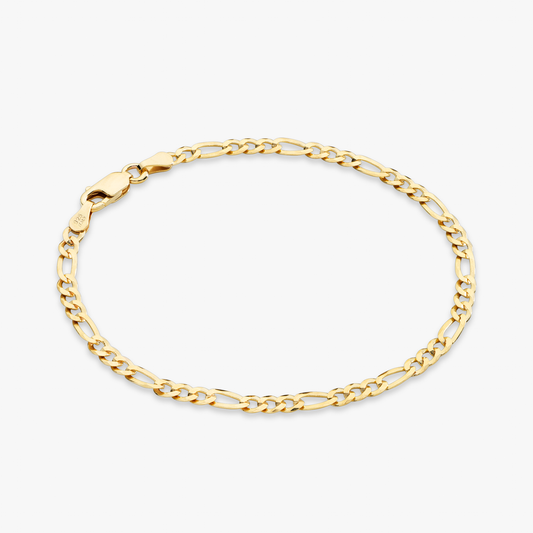 Figaro Chain Bracelet in 18k Gold Over Sterling Silver, 3mm