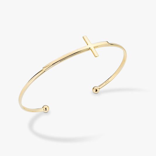 Adjustable Sideways Cross Cuff Bracelet in 18k Gold Over Sterling Silver