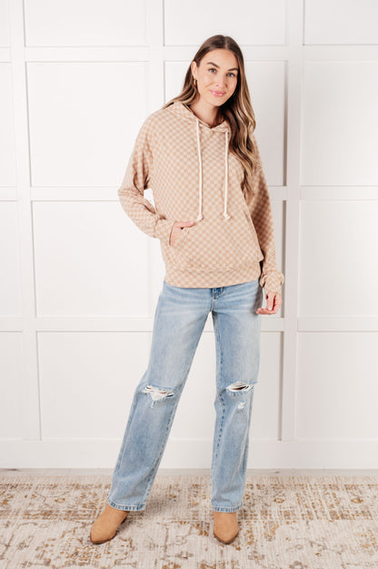 Ask Me Out Checkered Hoodie in Khaki