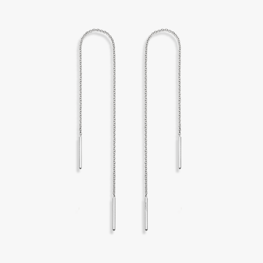 Bar Drop Threader Chain Earrings in Sterling Silver