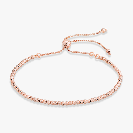 Diamond-Cut Bead Adjustable Bolo Bracelet in 18k Rose Gold Over Sterling silver, 2.5mm