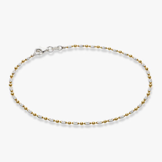 Diamond-Cut Oval and Round Bead Anklet in 18k Gold Over Sterling Silver