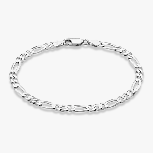 Figaro Chain Bracelet in Sterling Silver, 5mm