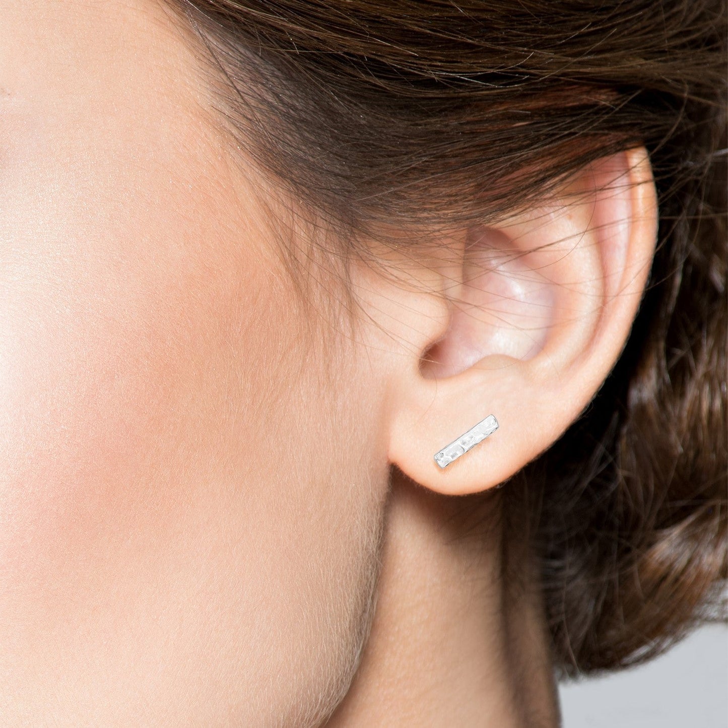 Hammered Flat Bar Stud Earrings in Sterling Silver