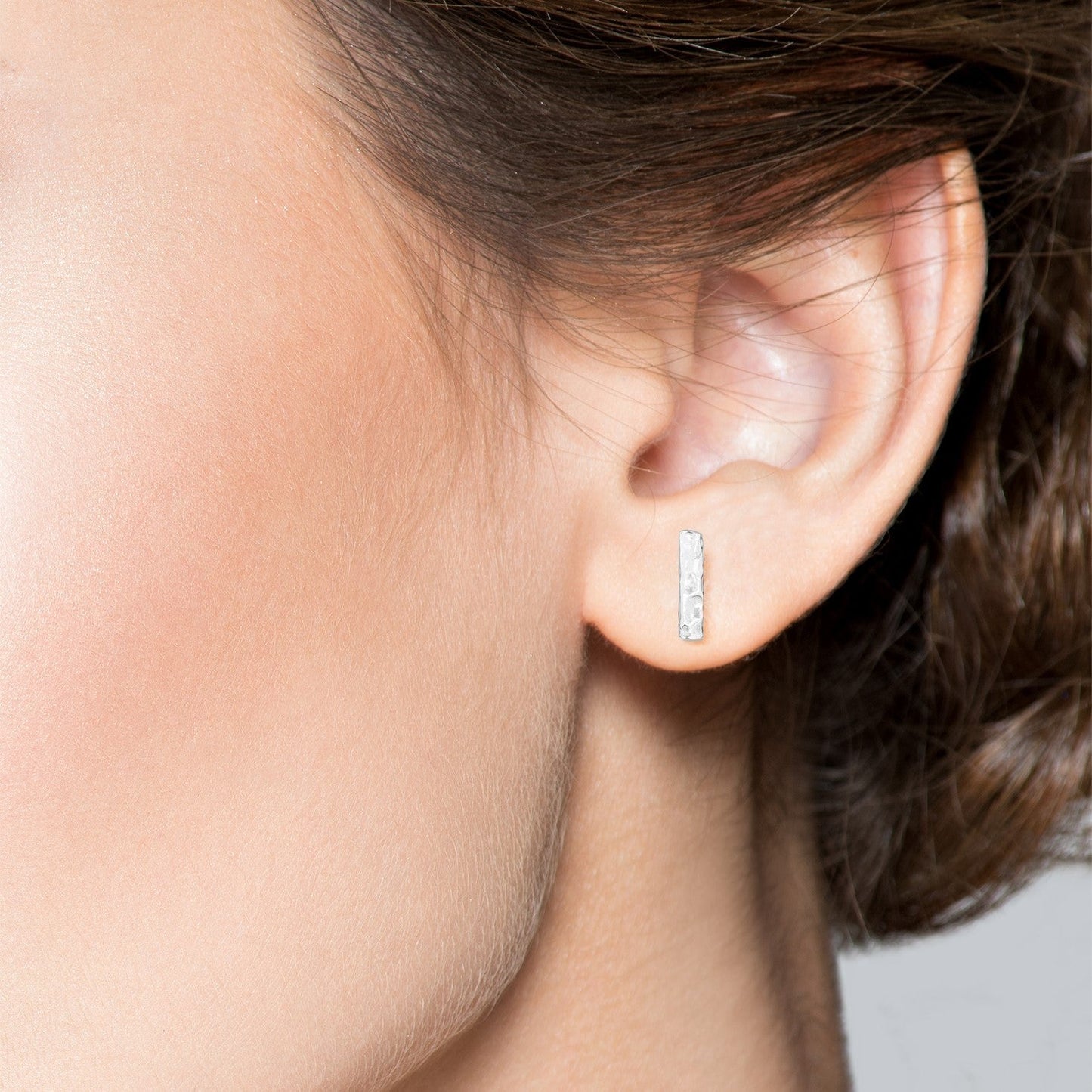 Hammered Flat Bar Stud Earrings in Sterling Silver