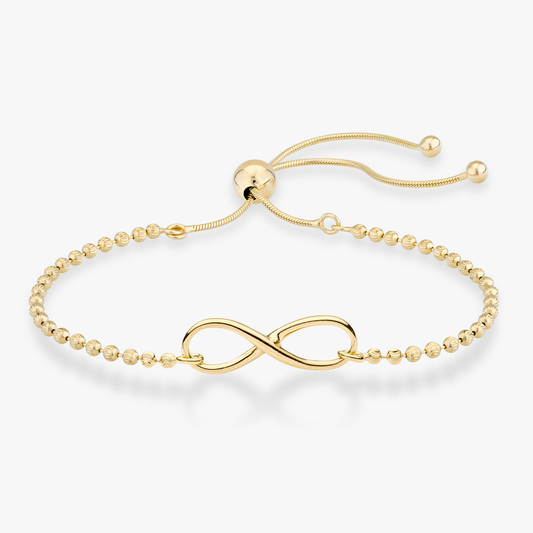 Infinity Adjustable Bolo Beaded Bracelet in 18k Gold Over Sterling Silver
