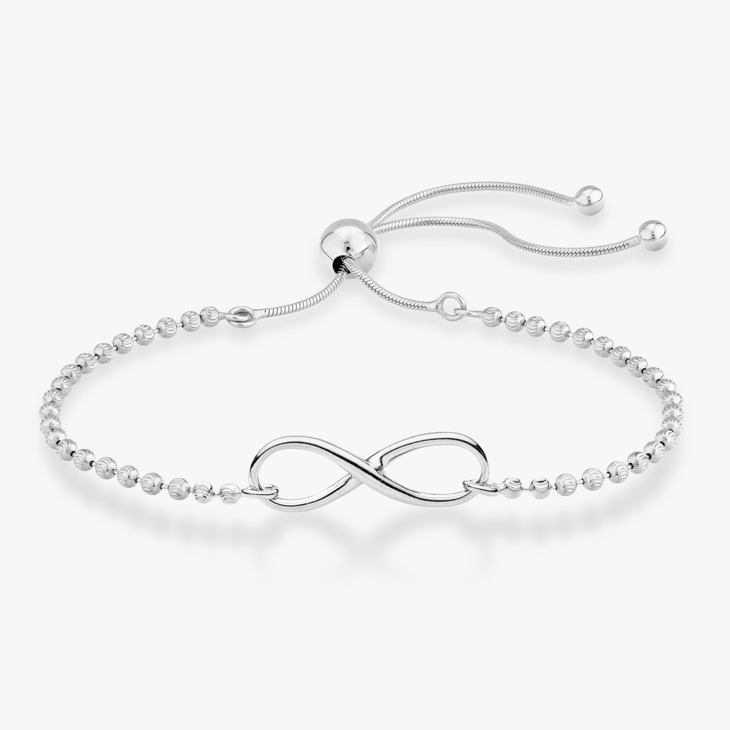 Infinity Adjustable Bolo Beaded Bracelet in Sterling Silver