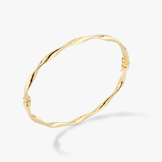 Oval Twist Hinged Bangle in 18Kt Gold Plated Sterling Silver