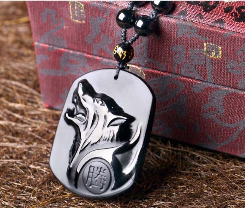 Black Wolf Obsidian Amulet