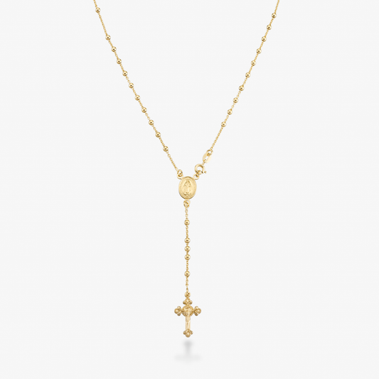 Rosary Beaded Cross Y Necklace in 18k gold over sterling silver