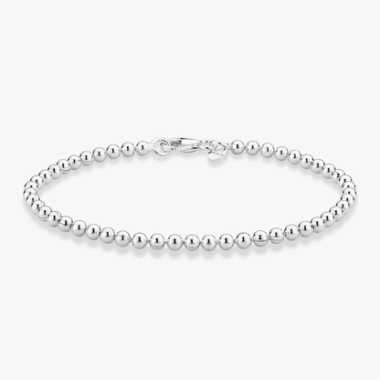 Round Bead Anklet in Sterling Silver, 3mm