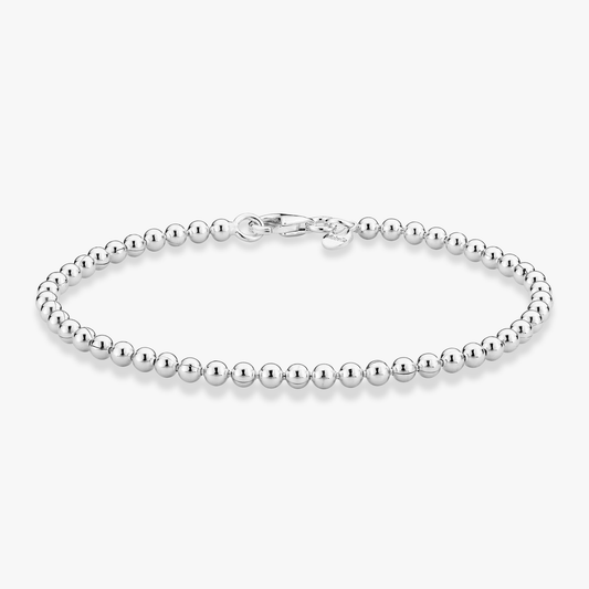 Round Bead Anklet in Sterling Silver, 3mm