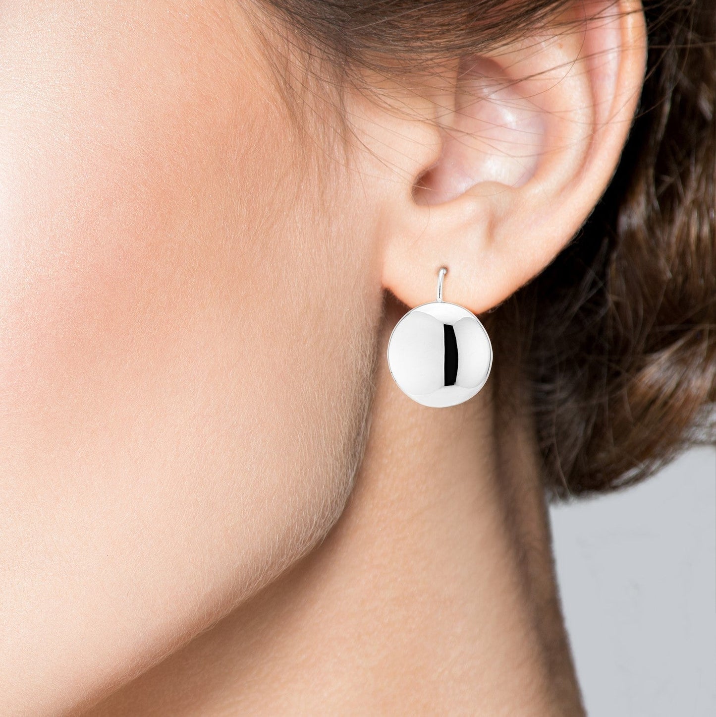 Round Dome Button Leverback Earrings in Sterling Silver, 18mm