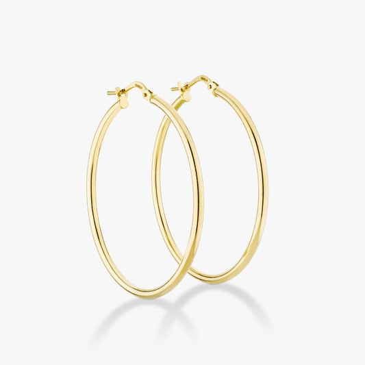 Round Hoop Lightweight Earrings in 18Kt Gold Plated Sterling Silver, 40mm