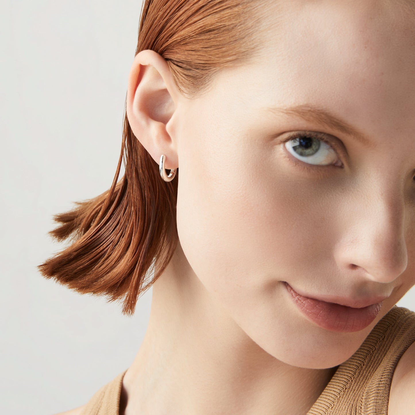 Small Huggie Hoop Earrings in Sterling Silver, 15mm