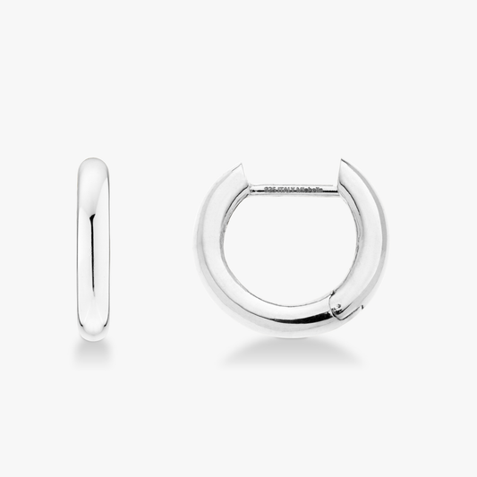 Small Huggie Hoop Earrings in Sterling Silver, 15mm