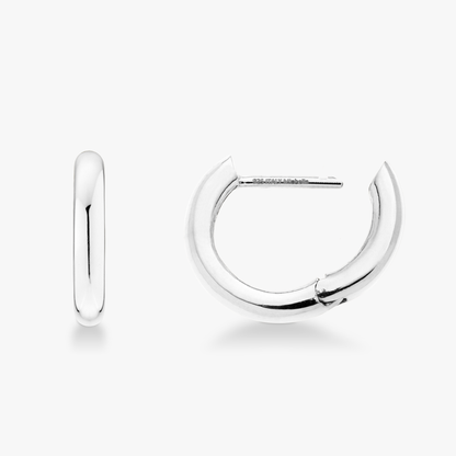 Small Huggie Hoop Earrings in Sterling Silver, 15mm