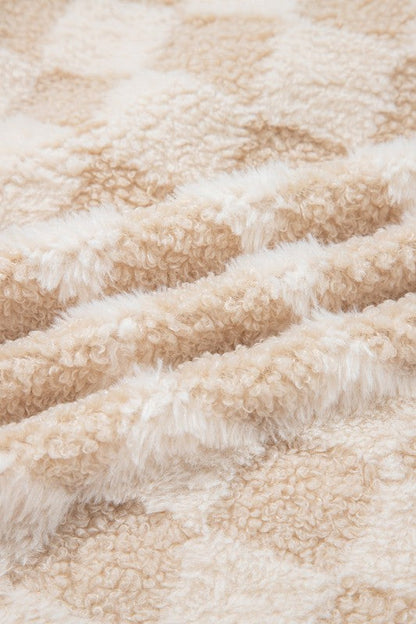 Checker Sherpa Corduroy Patchwork Zip-Up Jacket