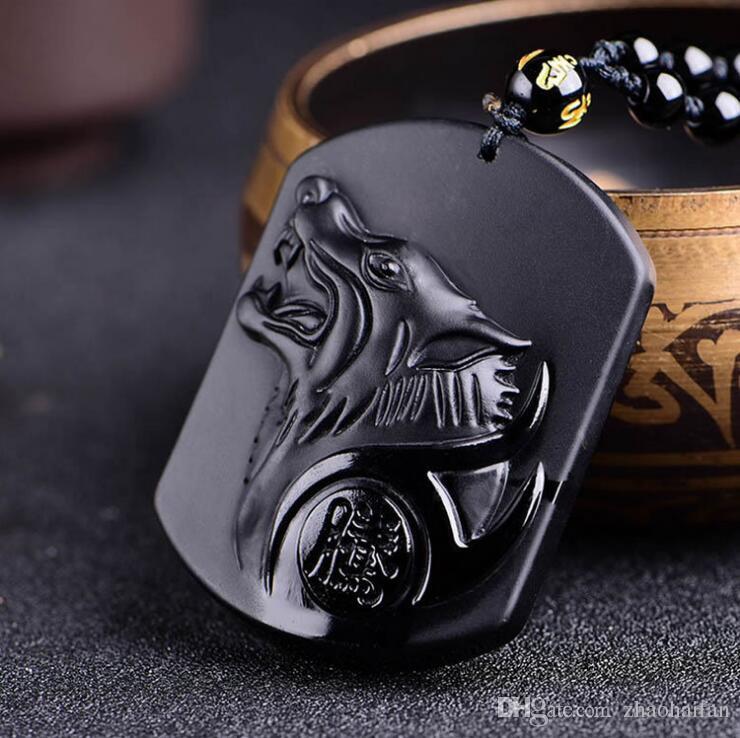 Black Wolf Obsidian Amulet