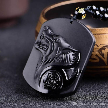 Black Wolf Obsidian Amulet