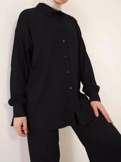 Button Up Long Sleeve Shirt and Pants Set